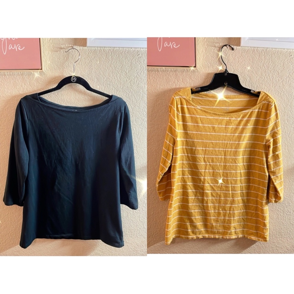 3/4 Sleeve Boat Neck Top A New Day Bundle In Black and Striped white and Mustard